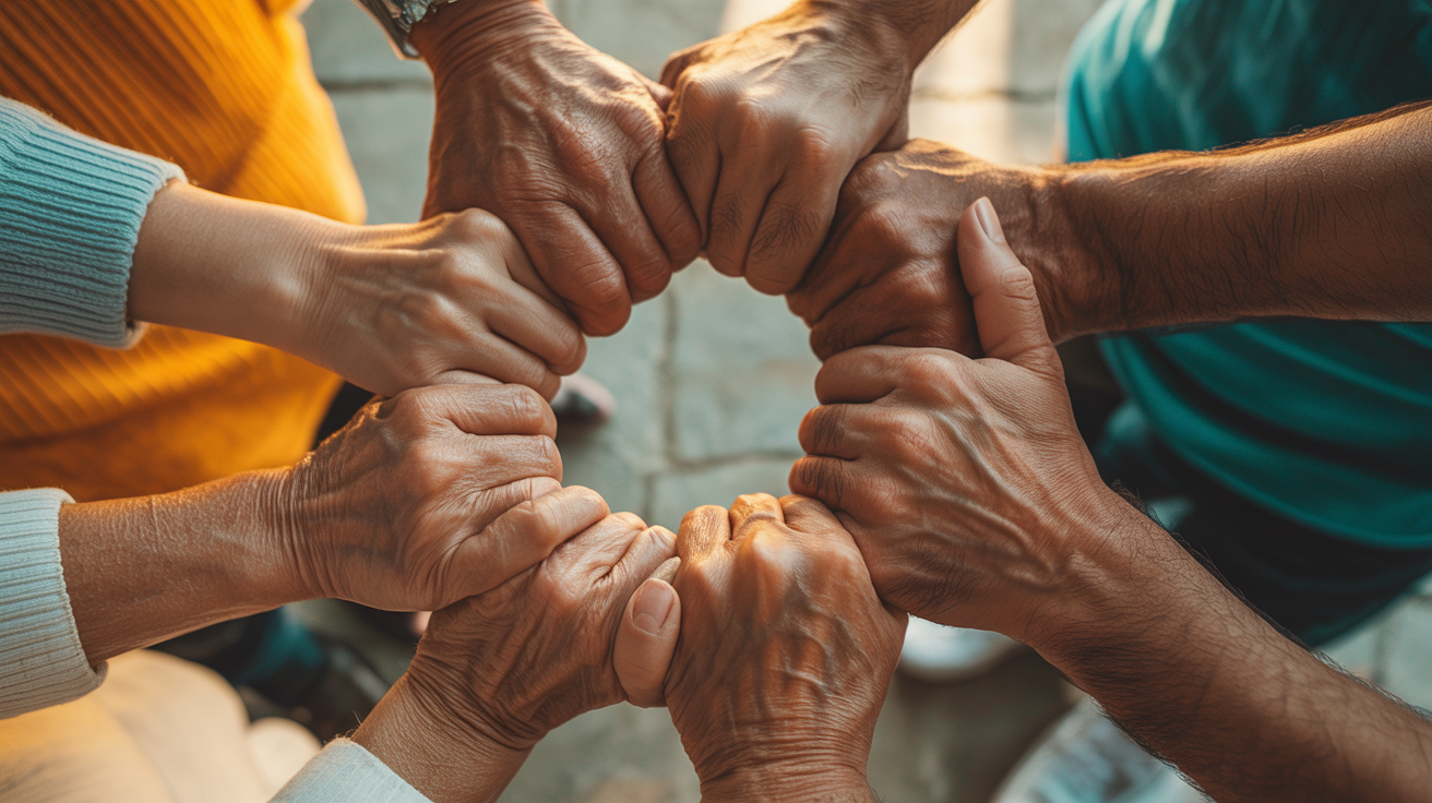 Intergenerational hands woven together